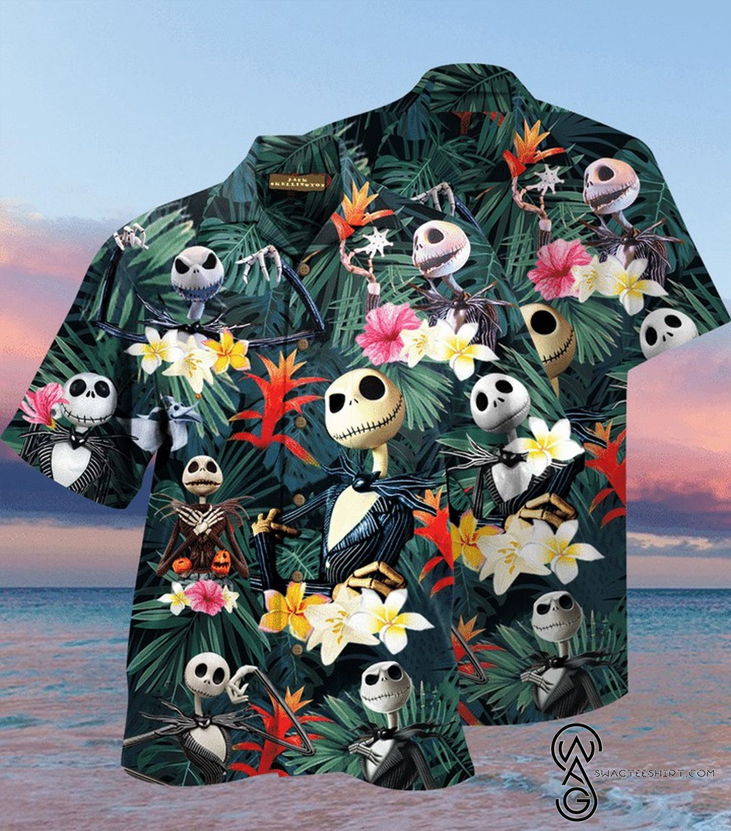 [Top Trending] Jack Skellington TNBC Halloween Full Printing Hawaiian Shirt Funny Hawaiian Beach Gift Casual Shirt